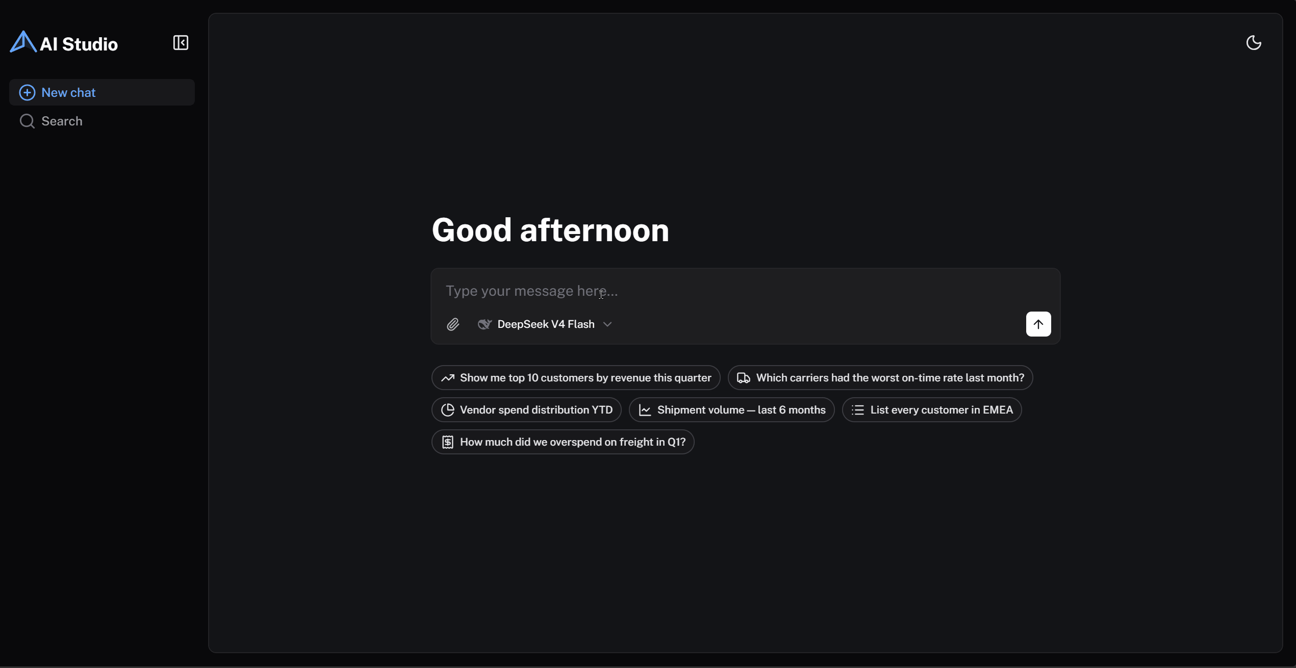AI Studio turning a plain-language question into a sales-data chart